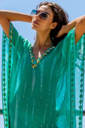Aqua silk floaty designer beach cover up