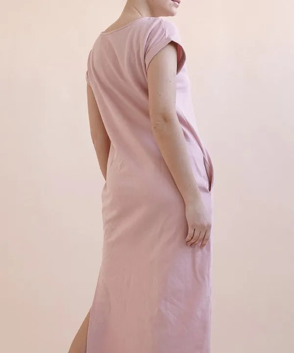 Brushed Organic Hemp Side Slit Maxi Dress