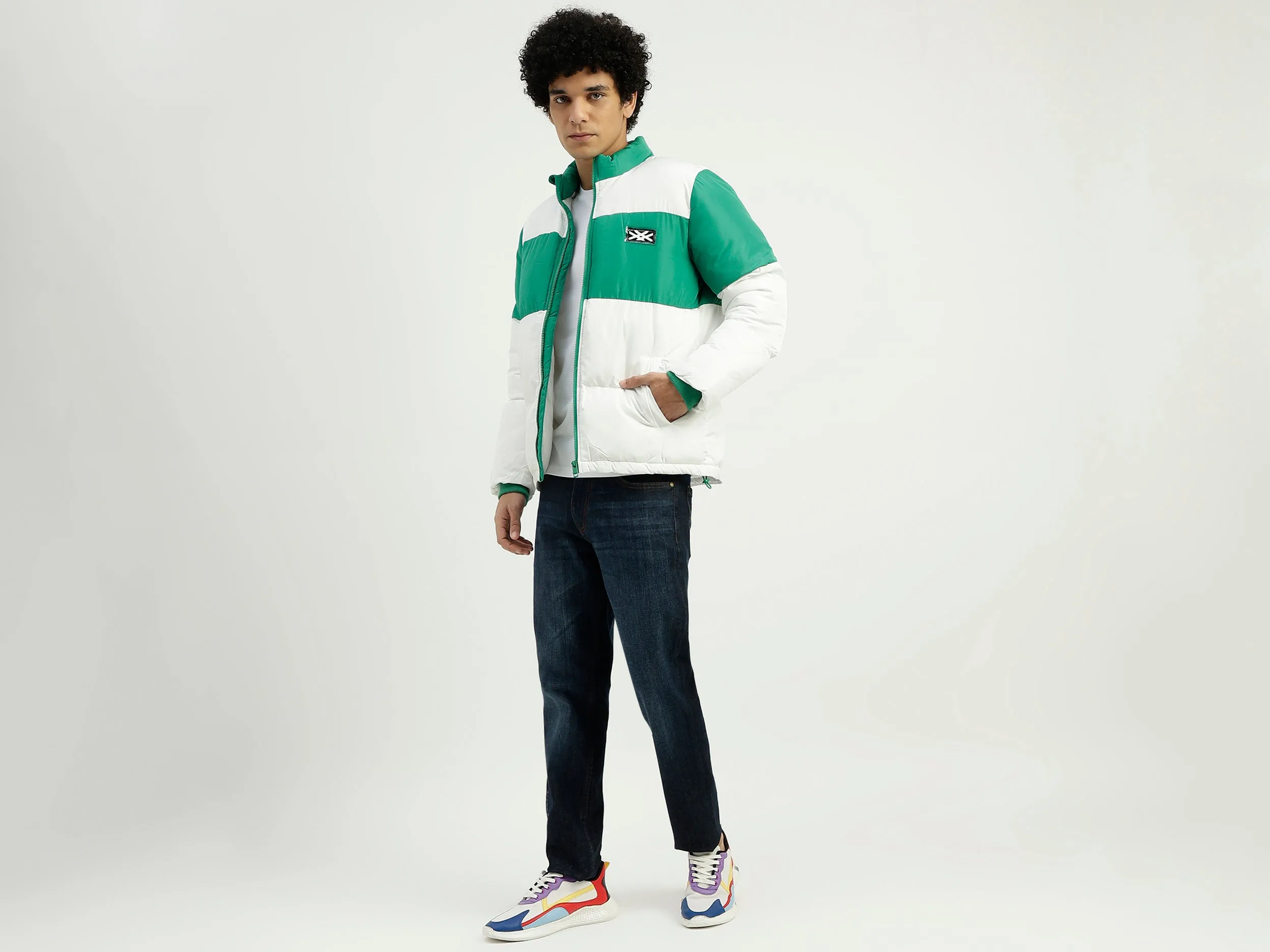 High Neck Colorblock Zipper Jacket