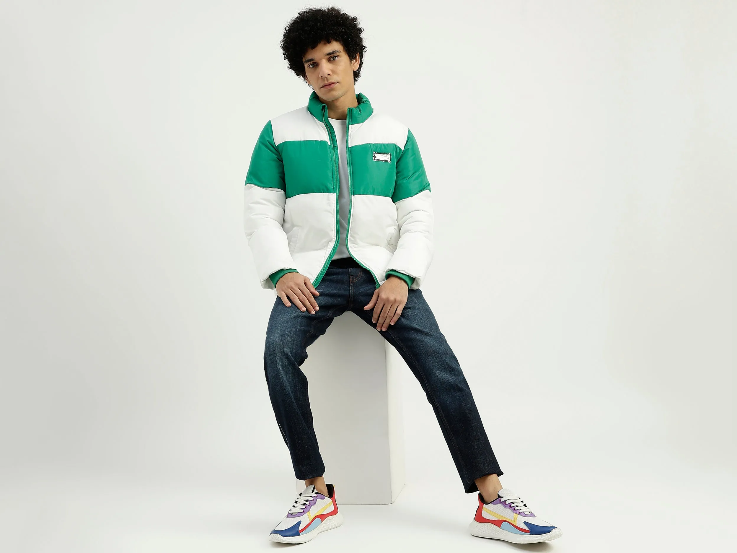High Neck Colorblock Zipper Jacket