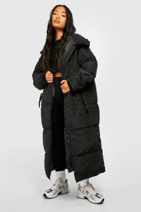 HOODED LONGLINE PUFFER JACKET-BLACK
