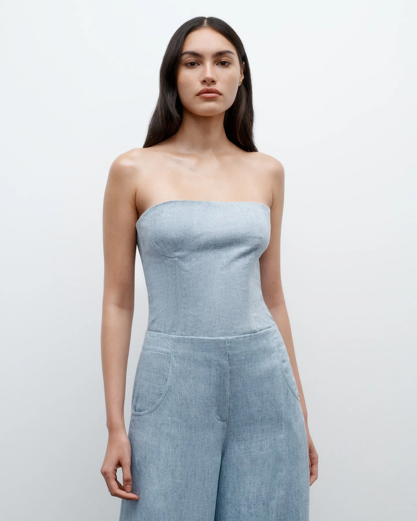 JILLIAN BUSTIER TOP IN LIGHT INDIGO