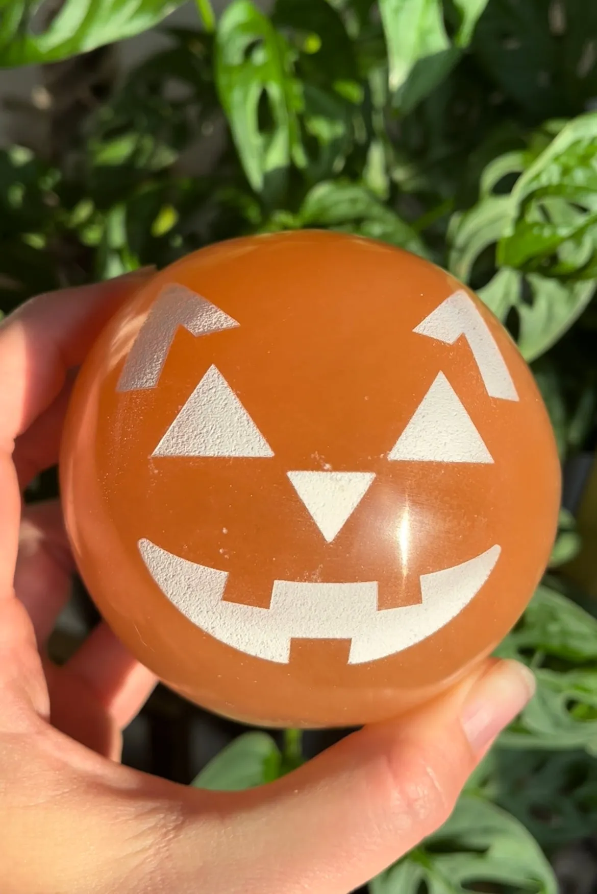 *LIMITED EDITION* Peach Selenite Jack-o-Lantern Spheres
