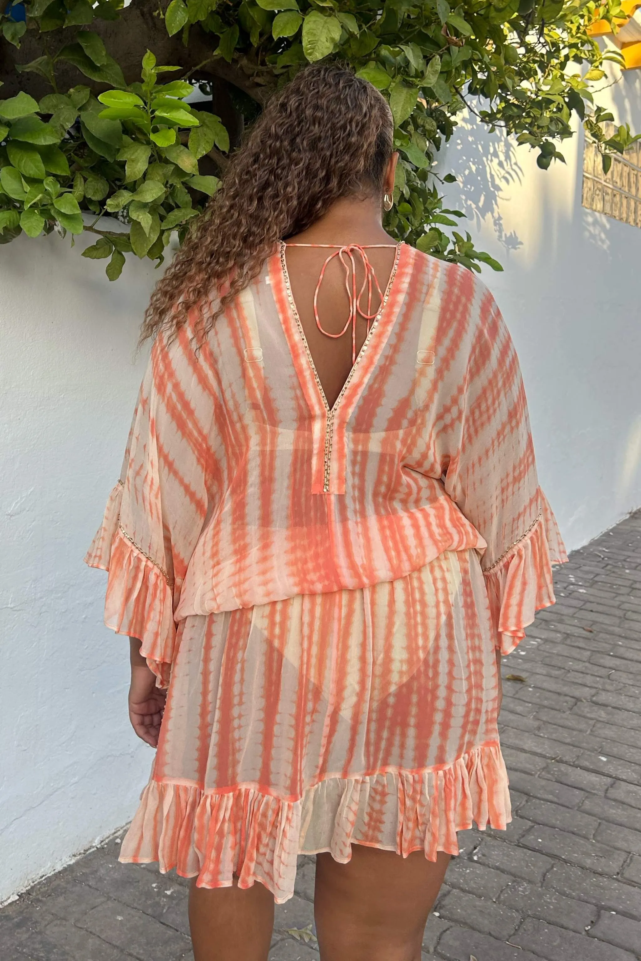 Peach Drop Waisted Silk Kaftan Dress