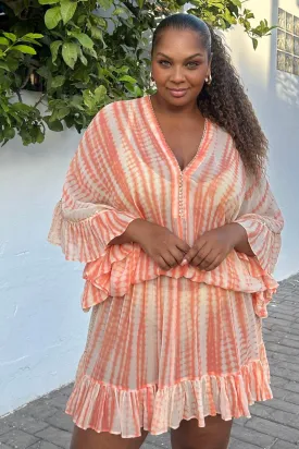 Peach Drop Waisted Silk Kaftan Dress