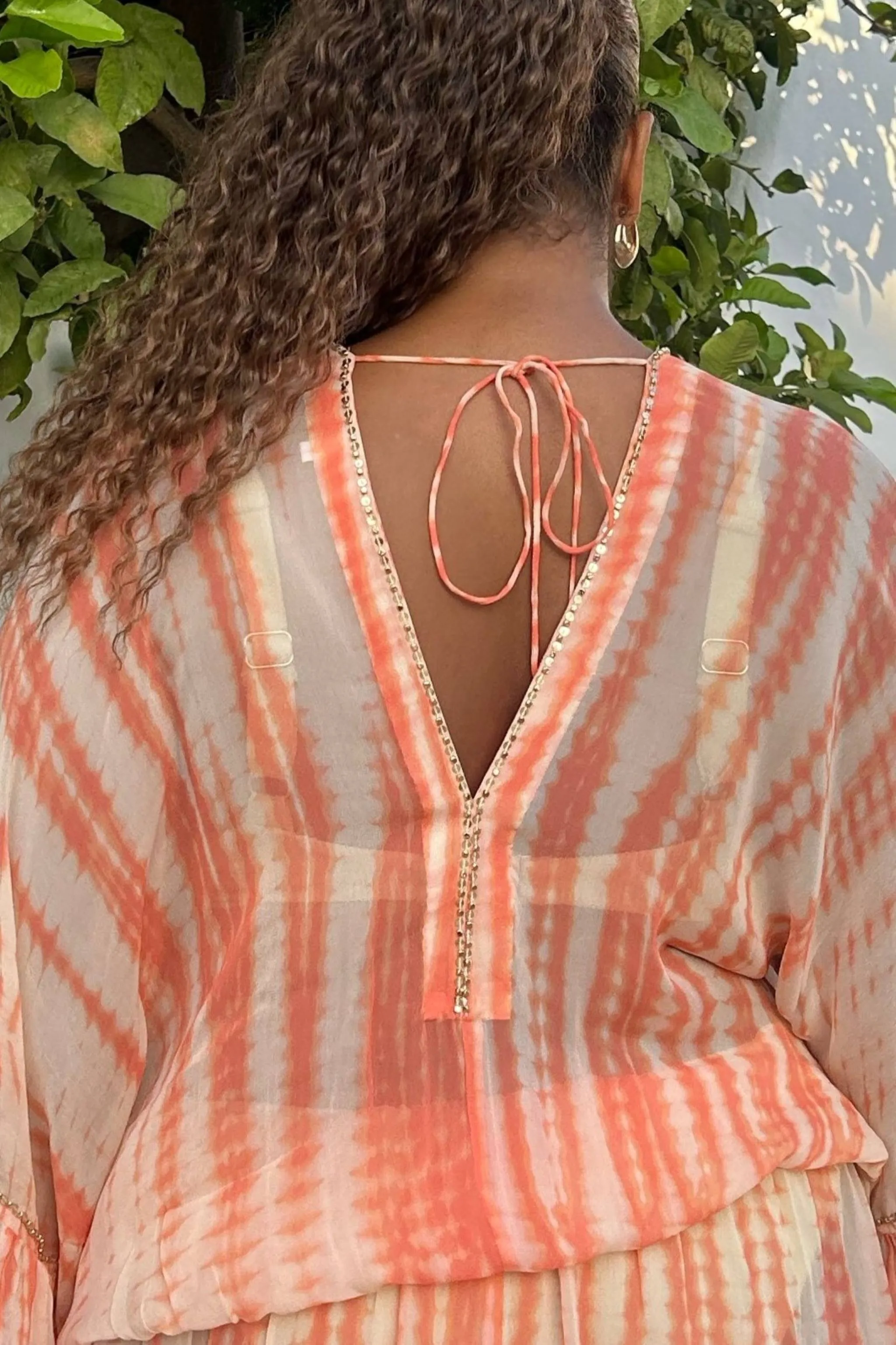 Peach Drop Waisted Silk Kaftan Dress