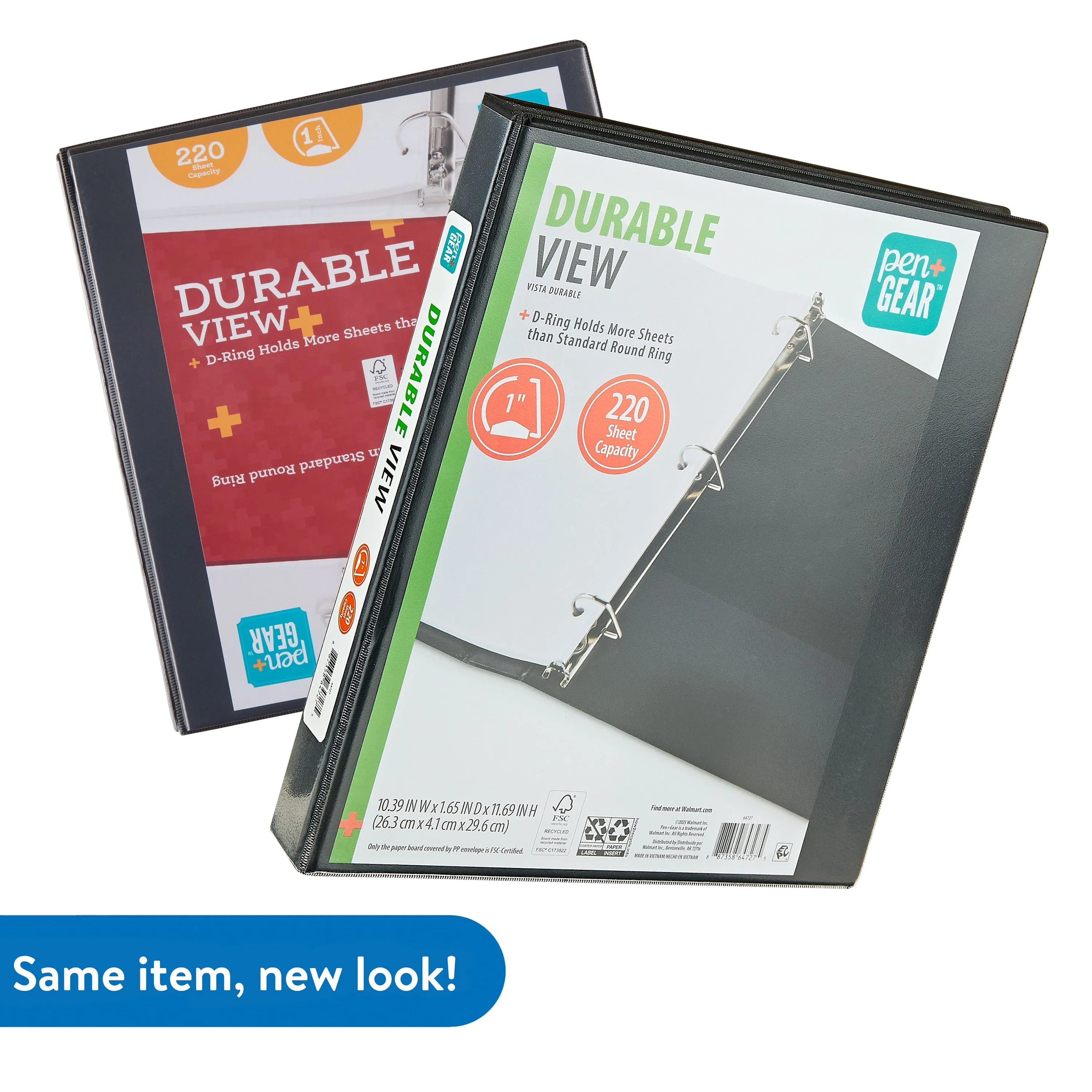 Pen Gear Durable View 1" D-Ring Binder, Black