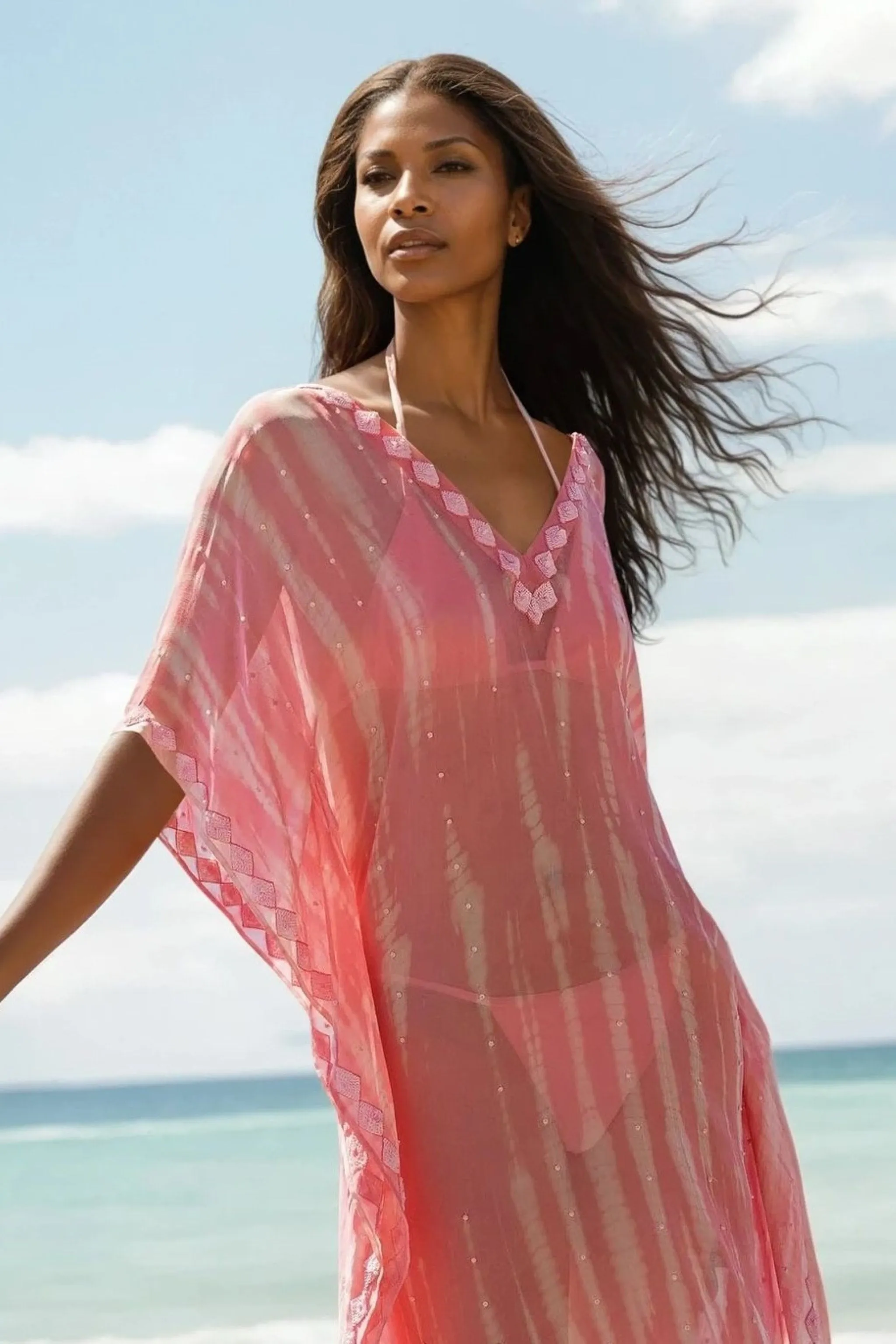 Pink silk loose designer beach cover-up
