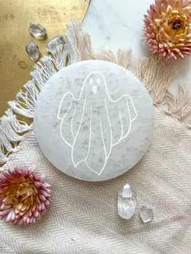 "Boo" Ghost Selenite Cleansing Disc, Charging Plate and Crystal Grid