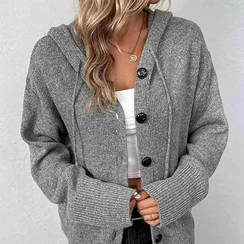 Women's Autumn Knit Drawstring Hooded Coat