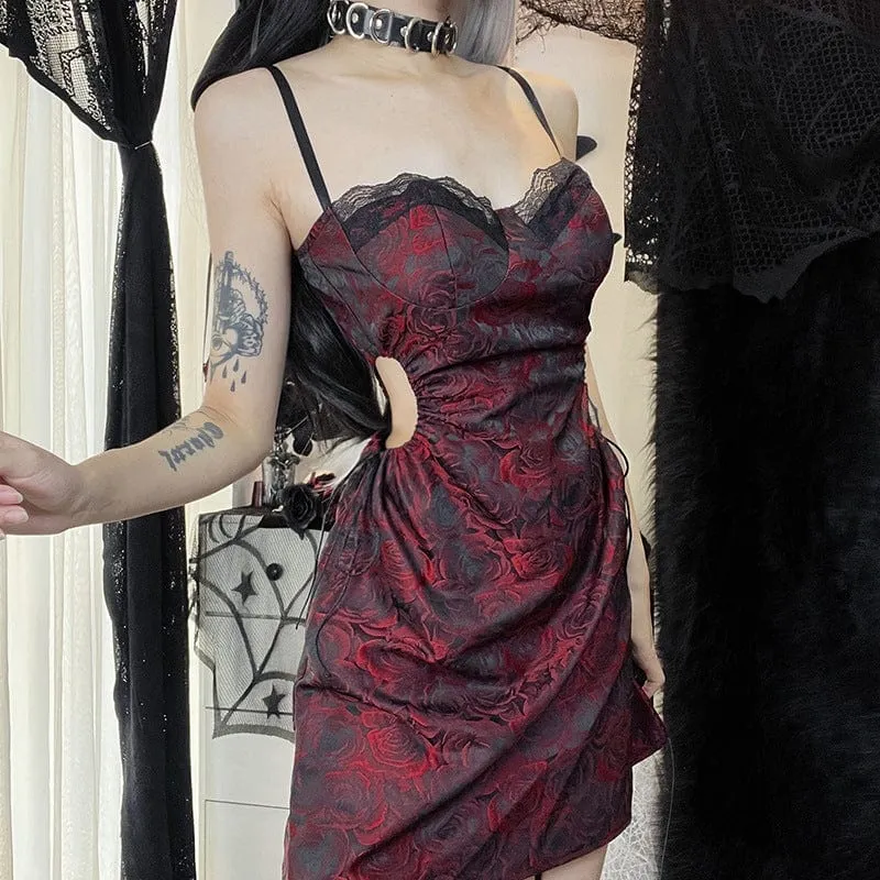 Women's Gothic Cutout Rose Printed Slip Dress