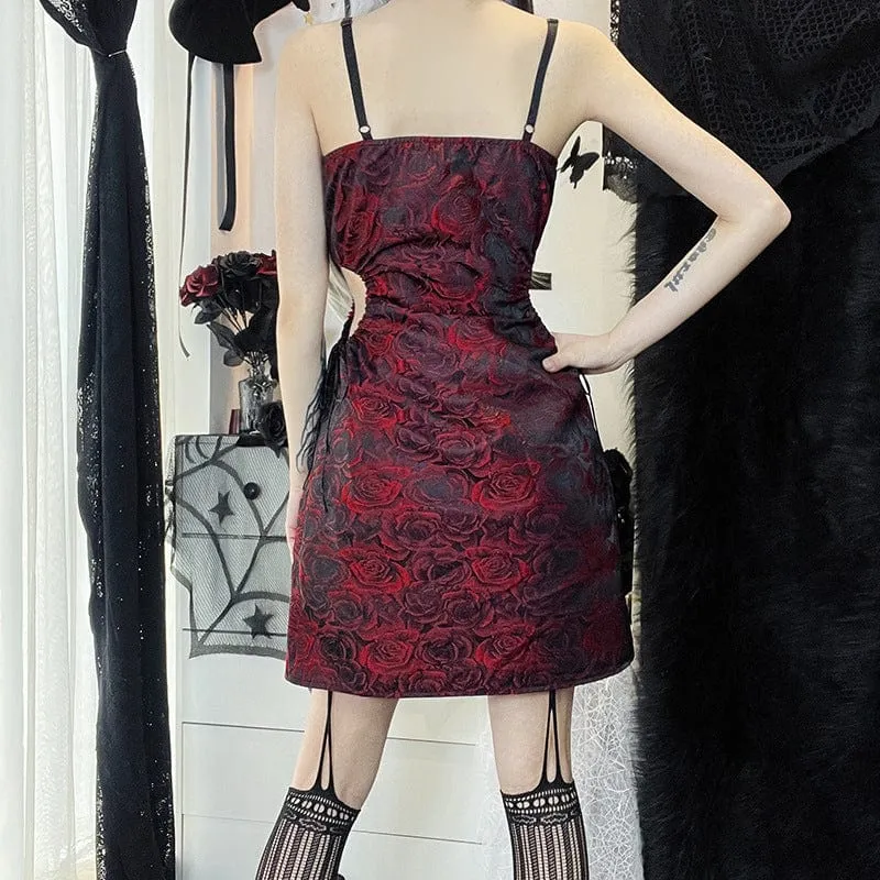 Women's Gothic Cutout Rose Printed Slip Dress