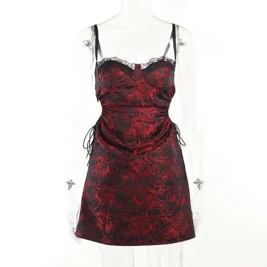 Women's Gothic Cutout Rose Printed Slip Dress